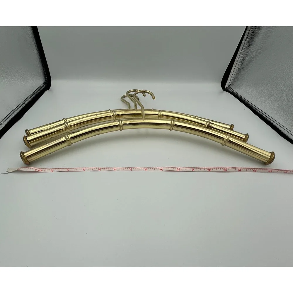 Vintage Brass Faux Bamboo Metal Hangers Set of 3 Hollywood Regency Chinoiserie
